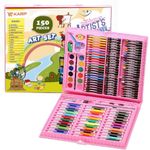 KARP Children Deluxe Art Drawing Set for Kids Case Art and Craft Supplies Drawing and Painting Set Great Gift (150Pcs -Pink)