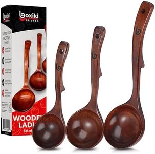 Soup Spoons - Luxury Teak Wood Ladle Set of 3 – Chef-Grade, Eco-Friendly Wooden Cooking Utensils with Reinforced Neck Joint & Anti-Slip Notch Handle – Multi-Size, Gift-Ready Ladle Spoons Set