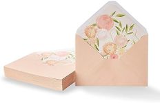 50 Pack A7 Envelopes with Floral Liner for 5x7 Invitations, Greeting Cards, Weddings (7.25 x 5.25 In) - Blush Pink