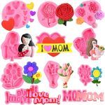 11 Pcs Mother's Day Fondant Mold Set, 3D Mom ， I Love You ， Rose， Tulip Candy ，Chocolate Mold Gift Making for Cupcake Cookie Decorating and Mother's Day DIY Candy