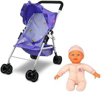 ANIVIA Dolls Pram, Baby Dolls Pushchair with Baby Sunshade, Including 25 CM Mini Doll -Purple