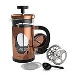 bonVIVO Cafetiere - GAZETARO I 350ml, 3 Cup, Stainless Steel French Press Coffee Maker w/Bonus Scoop and Replacement Filter Mesh - Heat-Resistant Coffee Press - Gifts for Women and Men Copper