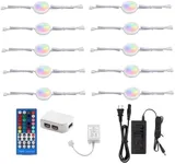 AIBOO 24V Under Counter Led Lights, RGB+Warm White Under Cabinet Lighting Linkable,Color Changing Puck Lights Dimmable with Wireless 40-Key IR Remote Control (RGBWW, 10 Lights)