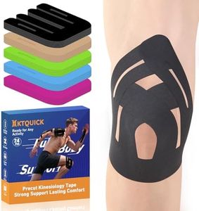 PreCut Kinesiology Tape for Knees, 24PCS Upgraded Waterproof KTQUICK Knee Tape for Knee Pain Relief Pre Cut, Original Cotton Athletic Knee Tape, Waterproof&Hypoallergenic Latex-Free for Sports (Black)