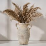 Vaseking Large Ceramic Rustic Vase with 2 Handles, 9.8 inch Whitewashed Terra Cotta Vase, Decorative Pottery Flower Vase for Home Decor, Living Room, Shelf Decor, Enterway, Table Decoration, Gray