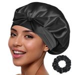 Golden Star Beauty Silk Bonnet Sleeping Cap For Women, Made of Real 100% Mulberry Silk, Soft and Easy to Use, Breathable & Adjustable Sleep Caps, Fine Hair Wrap - Night Head Cap for Curly Hair (Black)