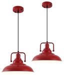 PINDODO Red Pendant Light,Industrial Pendant Lights Kitchen Island,12 inch Farmhouse Metal Hanging Lamp for Kitchen Barn Dining Room Bedroom Hallway, 2 Pack