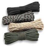 FINEASY 4 PCS Paracord 550, 60m Utility Paracord Bracelet Kit, 4mm Parachute Climbing Rope Black Nylon Rope, 7 Strands Type III Military Equipment Cord for Camping, Survival, Dog Collar and Keychain