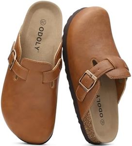 ODOLY Unisex Vegan Leather Clogs Womens Mens Cork Footbed Mules slip on Potato Shoes with Arch Support, Caramel Brown, Size 45
