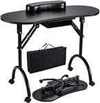 Joligrace Professional Foldable & Portable Manicure Table Nail Technician Desk Workstation with Rolling Wheels Large Drawer Client Wrist Pad Free Carrying Bag Travel Nail Tech School Table, Black