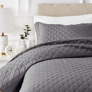 Amazon Basics Couvre-lit estampé Matelassage grande taille, Gris foncé diamant (Dark Grey Diamond), 220 x 240 cm