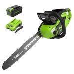 Greenworks 40V 16" Brushless Cordless Chainsaw (Gen 2) (Great for Tree Felling, Limbing, Pruning, and Firewood / 75+ Compatible Tools), 4.0Ah Battery and Charger Included