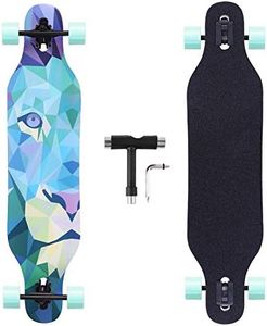 BOCIN 41 inch Freeride Longboard Drop Through Skateboard 8 Ply Canadian Maple Complete Cruiser for Cruising, Carving,Free-Style and Downhill (Lion)