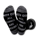 JXGZSO Motivational Christian Socks Cross Inspirational Gift With God All Things Are Possible Religious Gift