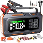TREKURE 14-IN-1 6000A 160PSI Jump Starter Power Pack with Air Compressor & Car Emergency Kit, Car Battery Booster Jump Starter with Jump Leads (all Gas/12L Diesel), LED Light, Gloves, 18W