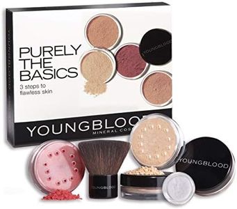 Youngblood Pro Foundation Kits, Dark, 5 Products: Mineral Foundation + Mineral Rice Setting Powder + Crushed Mineral Blush + Kabuki Blending Brush + Mineral Perfecting Powder