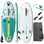 THURSO SURF Prodigy Junior Kids Inflatable SUP Stand Up Paddle Board 7'6 x 30'' x 4'' TWO LAYER includes Adjustable CARBON Shaft Paddle/3 Fins/Leash/Duffle Bag/NO PUMP INCLUDED (Emerald)