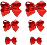 Red Bows for Girls,6PCS Hand-made Grosgrain Ribbon Hair Bows Alligator Clips Hair Accessories for Little Teen Toddler Girls Kids (Red)