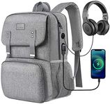 Lunch Bags for Women, Cooler Lunchbox Insulated Work Backpack with USB Charging Port, Water Resistant Travel Computer Bag College Daypack Fits 15.6 Inch Laptop Friendship Gifts for Women, Grey