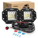Nilight 2PCS 42W Flush Mount LED Pods Spot Flood Combo Beam Driving Light Backup Light Reverse Light Grill Mount Light with Wiring Harness Kit -2 Leads