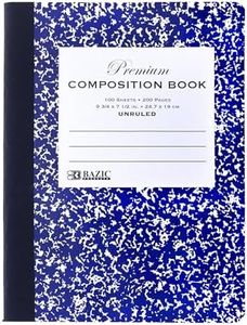 BAZIC Products Composition Book Blue Marble Unruled Ruled 100 Sheet Notebook, Blank Page Journal Comp Notebooks for School, 48-Pack