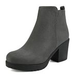 DREAM PAIRS Women's Chunky Heel Ankle Boots Chelsea Ladies Booties Slip-on Shoes,Size 7,Grey,ZOEY-1