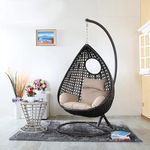 Jiomee Furniture™ Outdoor-Indoor Rattan Wicker Hanging Egg Chair Swing with Stand (Black & Beige)