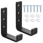 Qeapug 2 Pcs Garage Hooks, Heavy Duty Wall Hooks, J Shape Hooks, Metal Tools Storage Hooks Wall Mounted Heavy Duty for Hanging, Garage, Truck, Home Equipment Organizer, J Hook Set, Black