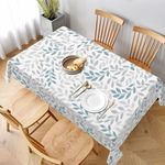 BETGINY Spring Grey Teal Leaf Tablecloth 60 x 84 Inch Rectangle, Summer Watercolor Leaves Table Cloth Waterproof Fabric Farmhouse Rustic Decorations for Home Kitchen Dining