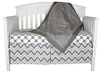 Bacati Dots and Chevron 4-in-1 Cotton Baby Crib Bedding Set, Grey