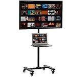 VIVO Mobile TV Cart for 13 to 50 inch Screens up to 20kg, LCD LED OLED 4K Smart Flat, Curved Monitor Panels, Rolling Stand, DVD Shelf, Wheels, Max VESA 200x200, Black, STAND-TV07W-S