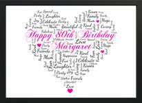 Personalised Birthday Gifts - 80th Birthday Gifts for her Keepsake - Word Art Personalised Gift Print Any Age - Unique Presents - Gifts for 80 Year Old Women Friend Sister Mum