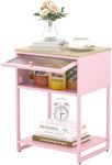 SYKIARIOL Kids NightStand, 2-Tier Side Table with Drawer and Storage Shelf, Modern Pink Night Stand Bedside Table for Bedroom, Living Room, Dorm, Easy Assembly, Pink