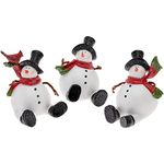 Boston International Christmas Winter Holiday Tabletop Figurine Decoration, Set of 3, Joyful Sitting Snowmen