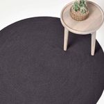 HOMESCAPES Black Handmade Braided Round Rug For Bedroom & Living Room Reversible Woven Cotton Circular Rug, 150 cm