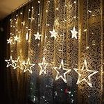 WISHWILL Star Curtain Lights,12 Stars 138 LED Twinkle Curtain Lights for Bedroom Fairy String Lights with 8 Lighting Modes Waterproof UL Certified for Indoor & Outdoor, Party, Christmas Decoration(Warm White)