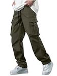 Comdecevis Men's Cargo Pants Stretch Drawstring Sweatpants Outdoor Athletic Hiking Pants Joggers Work Pants, Army Green, Medium