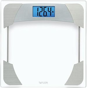 Taylor Precision Products Digital Scales for Body Weight, Highly Accurate 400 LB Capacity, Unique Blue LCD, Stainless Steel Accents Glass Platform, 12.2 x 12.2 Inches, Clear