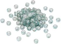 Pandahall 200Pcs Transparent Letter Acrylic Beads with Glitter Powder 7x4mm Clear Flat Round Alphabet Beads with Silver Letter for Name Bracelets Necklace Jewelry Making, Hole:1.5mm