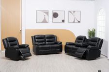 Roma Recliner Black Bonded Leather 3+2+1 Seater sofa set - 3 Seater Suite For Living Room - two Seaters Couches & Settee (3+2+1 Seater)