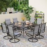 PHI VILLA 9 Piece Outdoor Patio Dining Set, Large Square Metal Dining Table and 8 Outdoor Swivel Dining Chairs, Patio Table and Gray Chair Furniture Dining Set for 8 Person