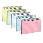 5 Packs Index Cards Record Cards Study Cards for Revision Note Cards with Ring Binder for Office School Learning Index Cards and Box Sets -5 Colours-5x3 Inches