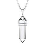 Bestyle White Diamond Pendant Synthetic Clear Quartz Celtic Necklace for Women Men Healing Gemstone April Birthstone Jewelry for Mom,Grandma,Wife, Sisters, Lovers