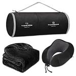 urnexttour Travel Pillow and Blanket Set Travel Essentials Neck Pillows for Airplane Sleeping Car Memory Foam Black