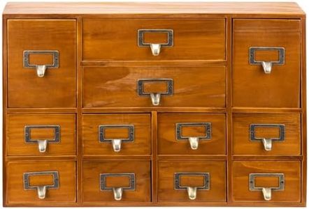 12-Drawer Apothecary Cabinet - Index Card Organizer - Vintage Chest of Drawers - Mahogany Wooden Organizer - Office Desktop Drawer Organizer for Herb Storage, Apothecary Diaries, Tea Collection