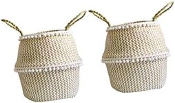 Kisangel 2pcs Foldable Storage Basket Foldable Baskets for Storage Woven Storage Basket Decorative Planters Woven Plant Pot Blanket Storage Basket Room Basket Cloth Storage Basket Clothes