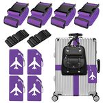 10 Pack Luggage Straps Luggage Tags, Adjustable Suitcase Luggage Belts, Silicone Suitcase Tag with Name ID Cards,Strap to Keep Suitcase Secure While Traveling (Purple)