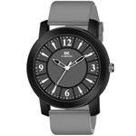 IIK COLLECTION Silicone Watches For Men Round Numerical Dial Analogue Men Watch|Long Battery Life With Long Lasting Polish/Adjustable Flexible Silicon Strap|Watches For Boys, Band_Grey, Dial_Black