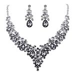 Ever Faith Women's Crystal Bridal Banquet Floral Leaf Teardrop Necklace Earrings Set Grey Silver-Tone