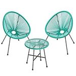 SONGMICS Garden Patio Furniture Set 3 Pieces, Acapulco Chair, Outdoor Seating, Glass Top Table and 2 Chairs, Indoor and Outdoor Conversation Set, Turquoise GGF013C02